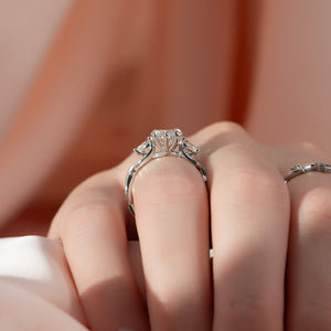 The Three Stone Twig Set  With A 1.5 Carat Pear 18K White Gold Moissanite
