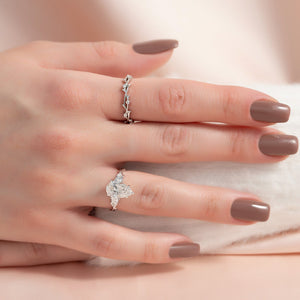 The Three Stone Twig Set  With A 3.5 Carat Pear 18K White Gold Moissanite