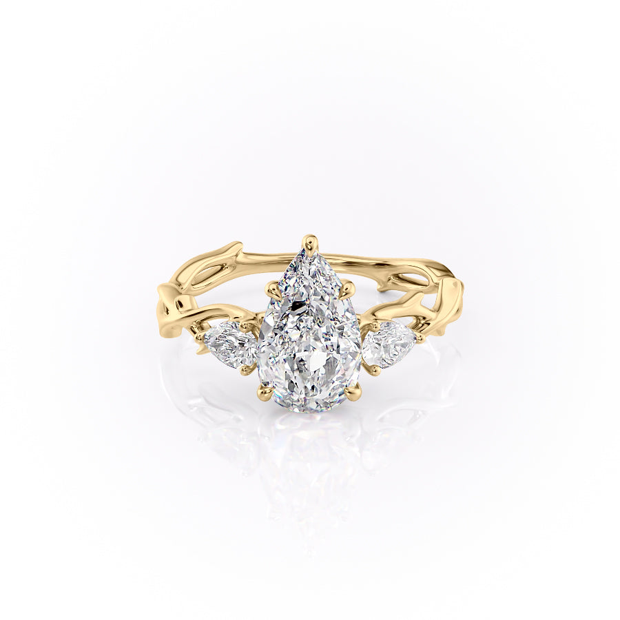 The Twig Set  With A 4.5 Carat Pear 18K Yellow Gold Moissanite