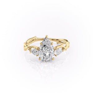 The Twig Set  With A 4.5 Carat Pear 18K Yellow Gold Moissanite