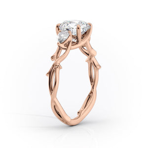 The Three Stone Twig Set  With A 4.5 Carat Emerald 18K Rose Gold Moissanite