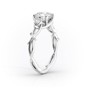 The Three Stone Twig Set  With A 3 Carat Marquise 18K White Gold Moissanite