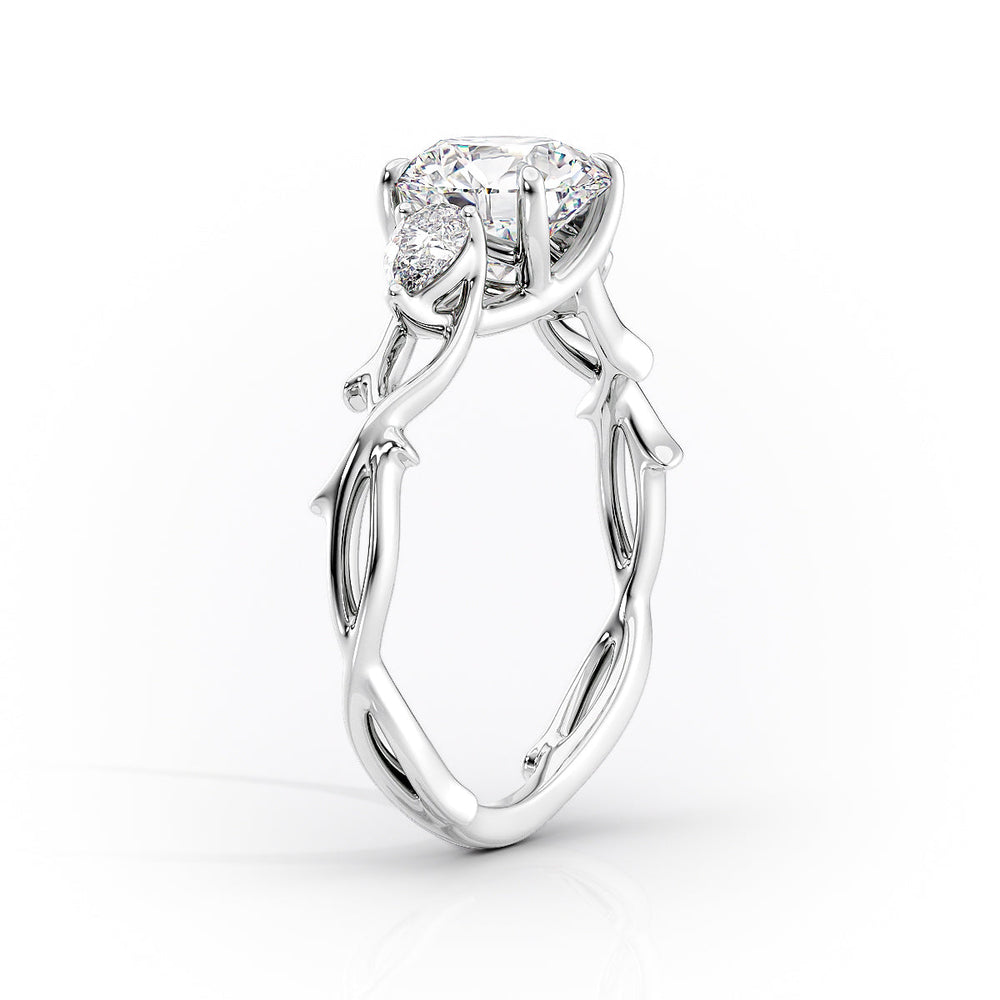 The Three Stone Twig Set  With A 1 Carat Emerald 14K White Gold Moissanite