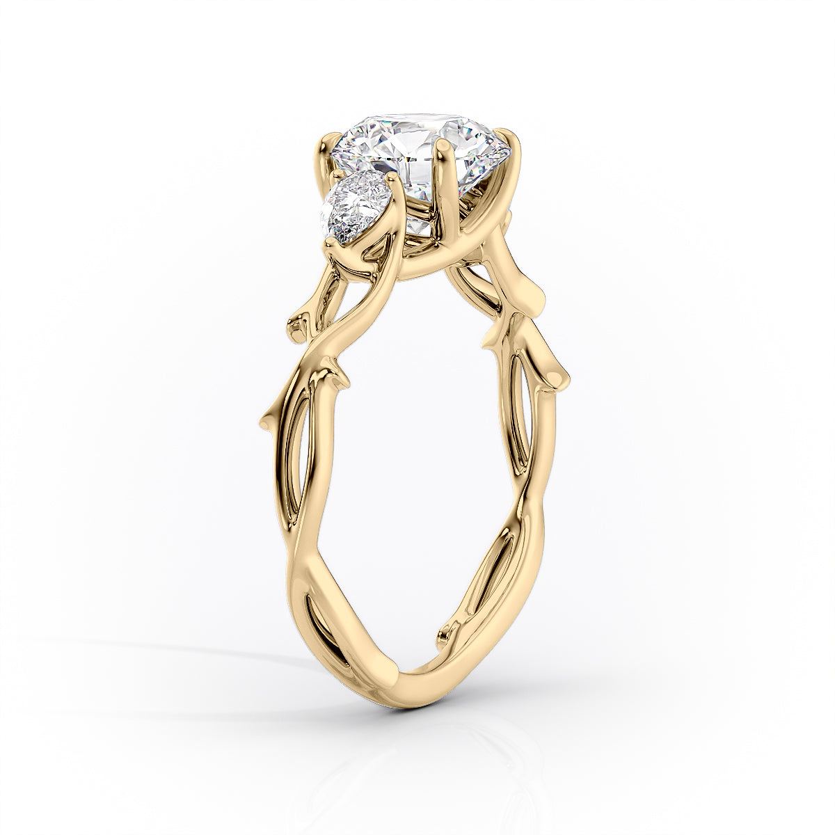 The Twig Set  With A 3 Carat Princess 18K Yellow Gold Moissanite