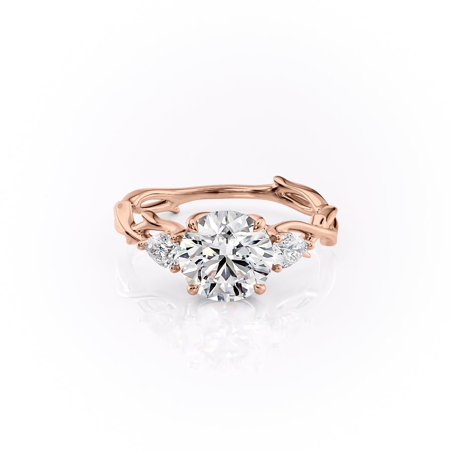 The Three Stone Twig Set  With A 3 Carat Round 14K Rose Gold Moissanite