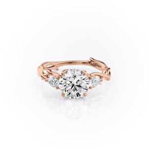 The Three Stone Twig Set  With A 3 Carat Round 14K Rose Gold Moissanite
