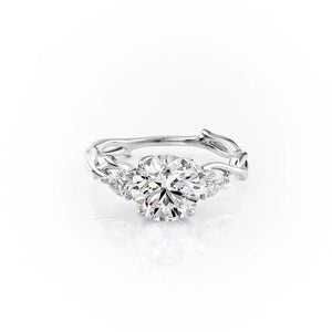 The Three Stone Twig Set  With A 3 Carat Round 18K White Gold Moissanite