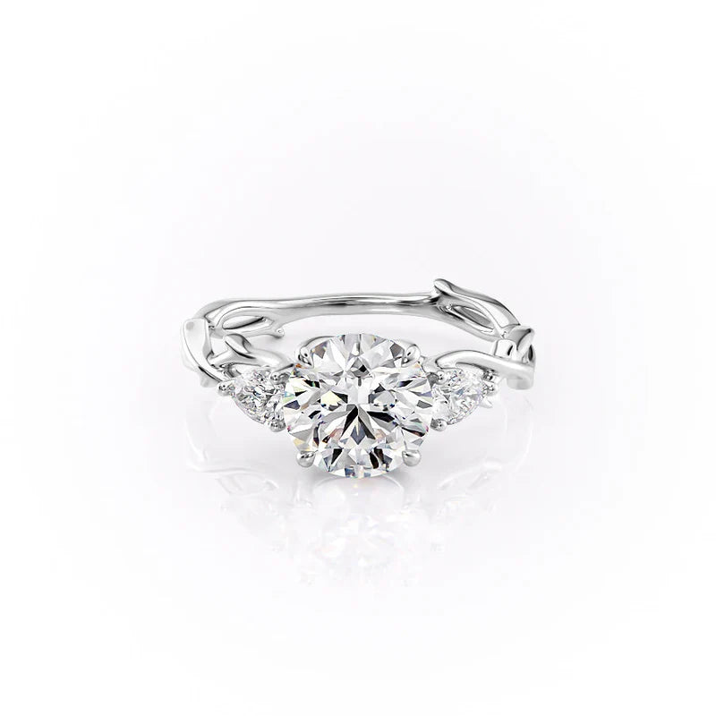 The Three Stone Twig Set  With A 1.5 Carat Emerald 14K White Gold Moissanite
