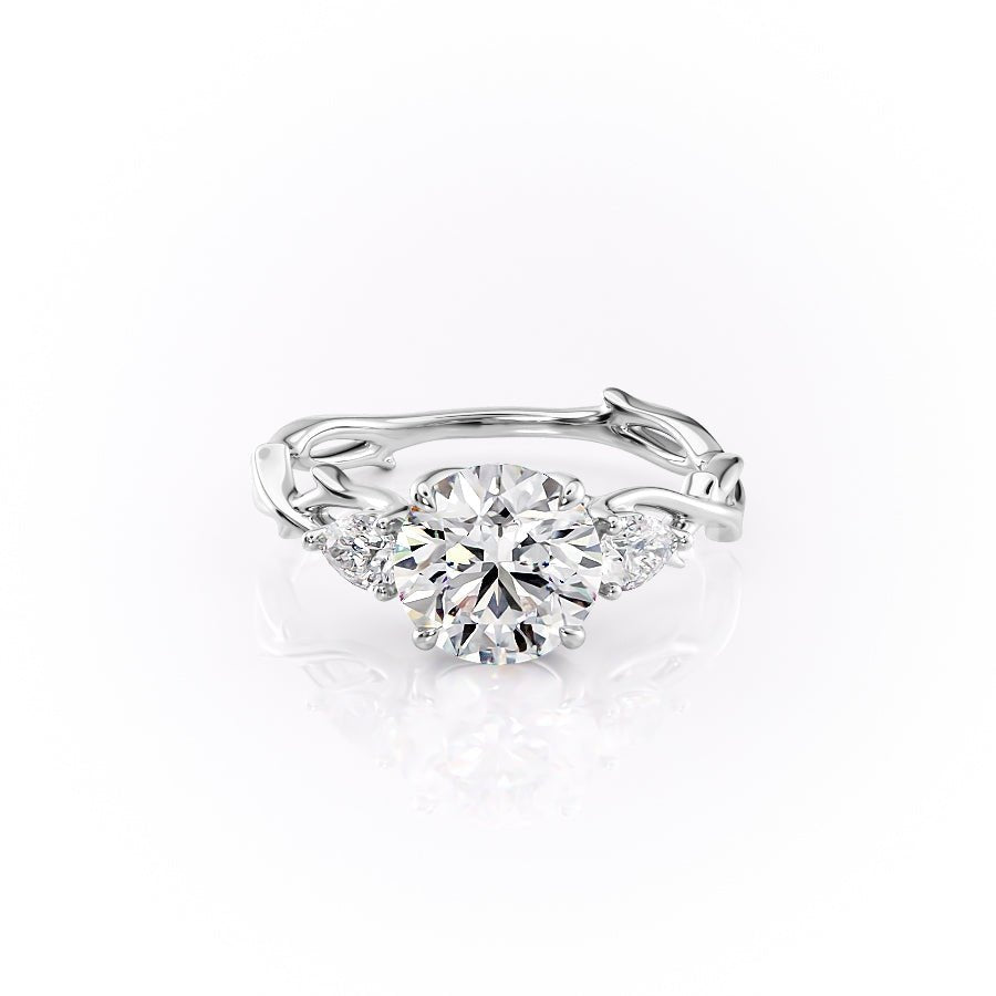 The Three Stone Twig Set  With A 1.5 Carat Round 14K White Gold Moissanite