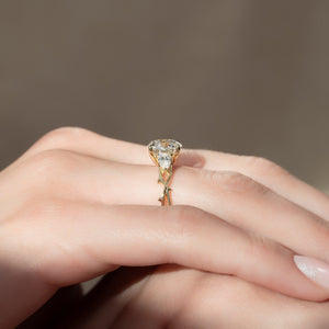 The Three Stone Twig Set  With A 4 Carat Round 18K Yellow Gold Moissanite