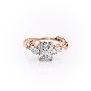 The Three Stone Twig Set  With A 3 Carat Radiant 14K Rose Gold Moissanite