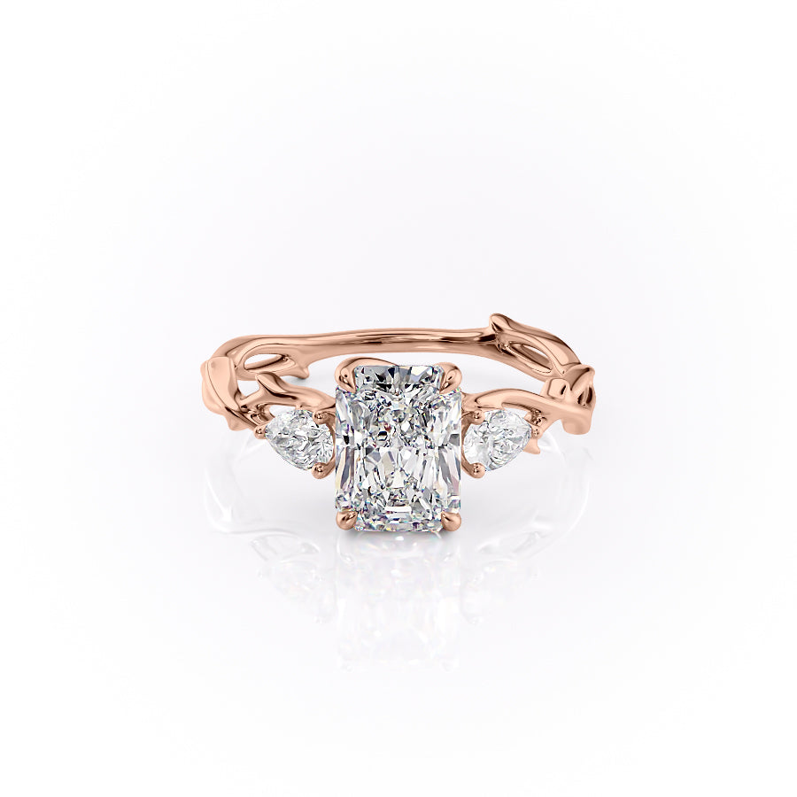 The Twig Set  With A 4 Carat Radiant 14K Rose Gold Moissanite