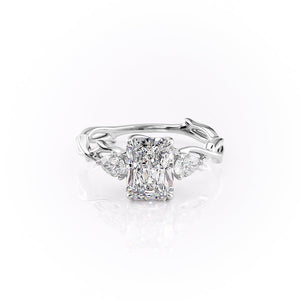 The Three Stone Twig Set With A 1 Carat Radiant 14K White Gold Lab Diamond