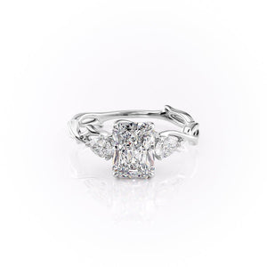 The Three Stone Twig Set  With A 3 Carat Radiant 18K White Gold Moissanite