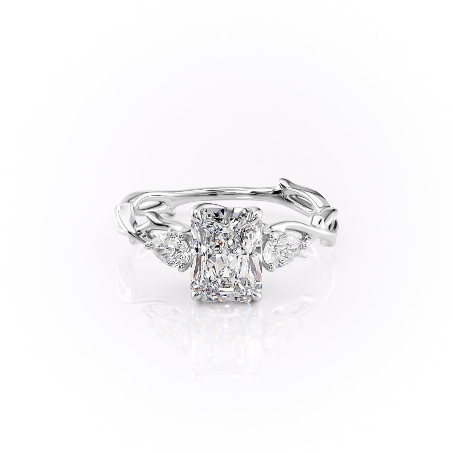The Three Stone Twig Set  With A 2.5 Carat Radiant 14K White Gold Moissanite
