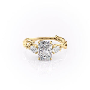 The Three Stone Twig Set  With A 2 Carat Radiant 18K Yellow Gold Moissanite