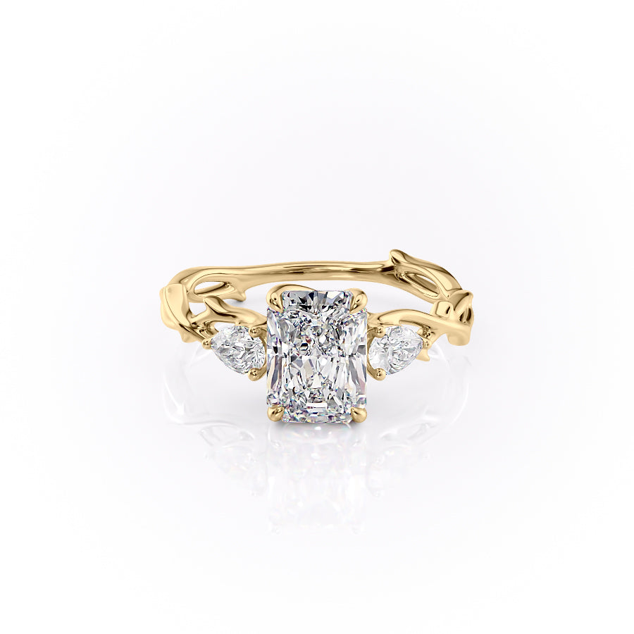The Twig Set  With A 5 Carat Radiant 18K Yellow Gold Moissanite