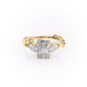 The Three Stone Twig Set With A 1 Carat Radiant 18K Yellow Gold Lab Diamond