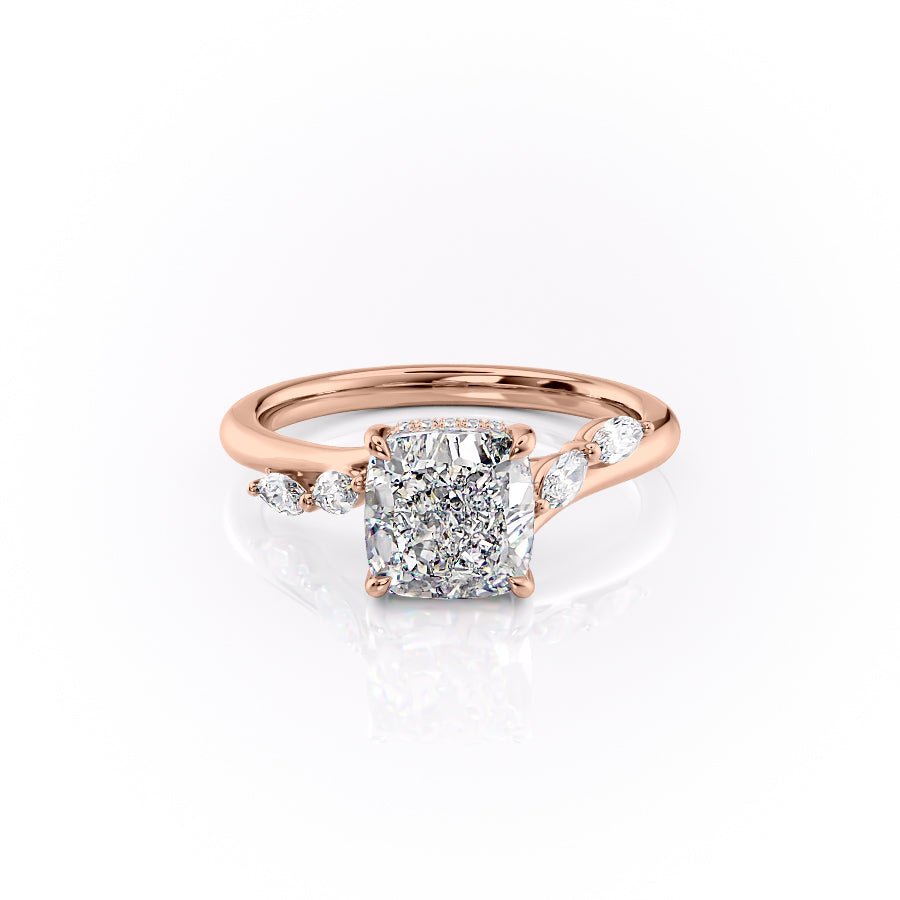 The Nova Set  With A 2 Carat Cushion 18K Rose Gold Moissanite