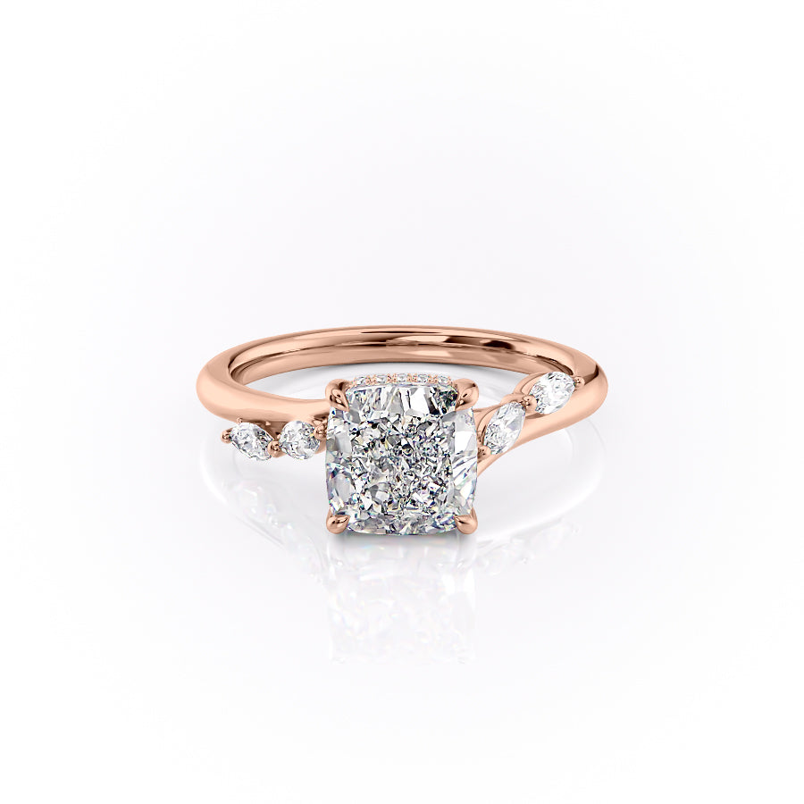 The Nova Set With A 2 Carat Cushion 14K Rose Gold Lab Diamond