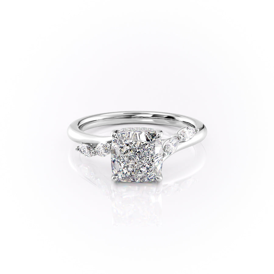The Nova Set  With A 1 Carat Cushion 14K White Gold Moissanite
