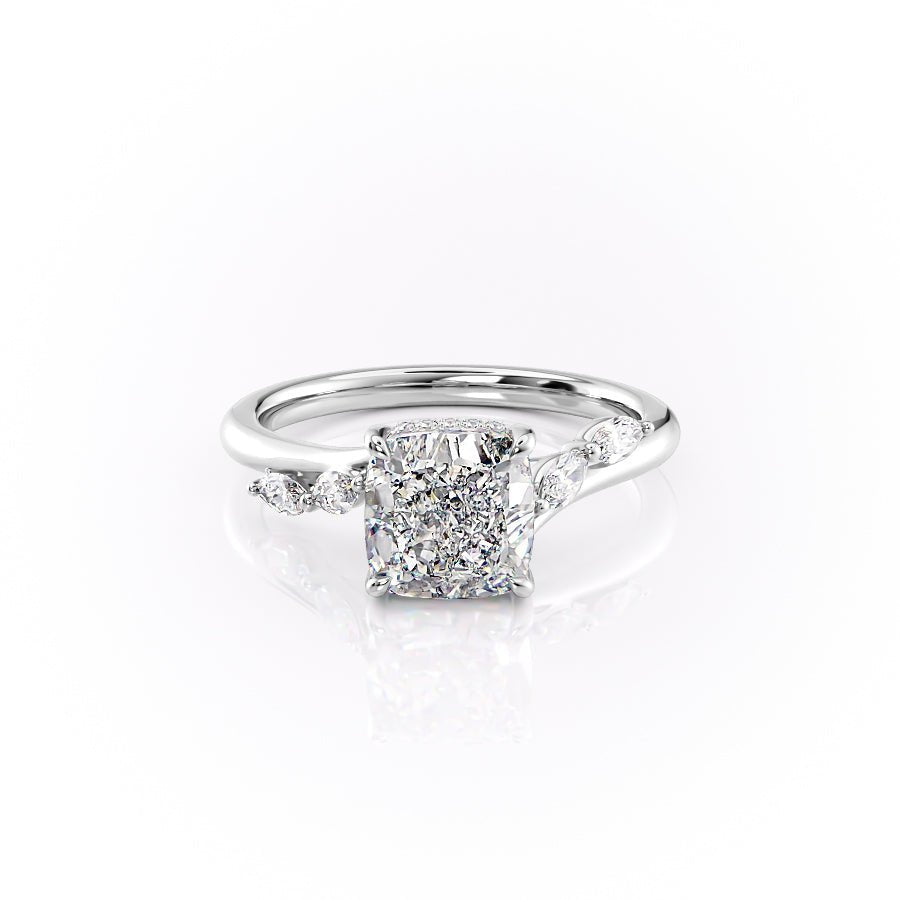 The Nova Set  With A 2.5 Carat Cushion 14K White Gold Moissanite