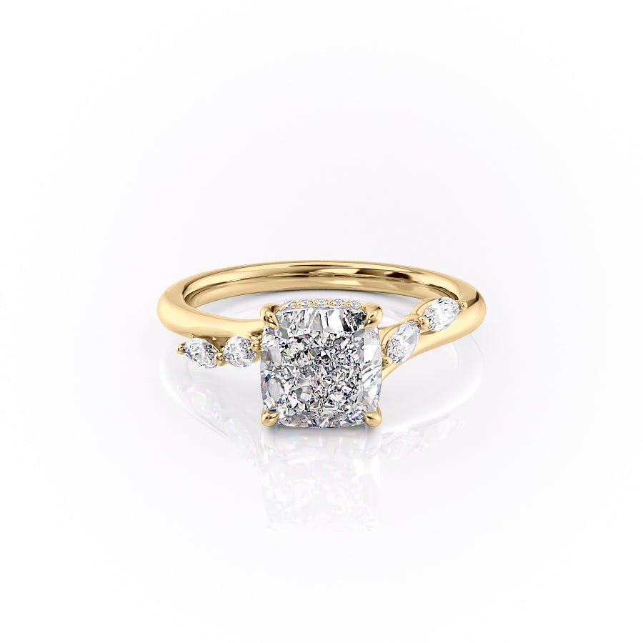 The Nova Set  With A 2.5 Carat Cushion 14K Yellow Gold Moissanite