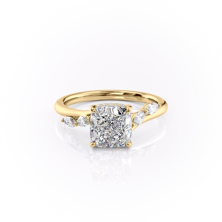 The Nova Set  With A 1 Carat Cushion 18K Yellow Gold Moissanite