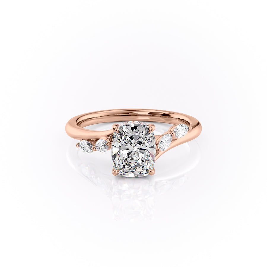 The Nova Set  With A 1 Carat E. Cushion 18K Rose Gold Moissanite