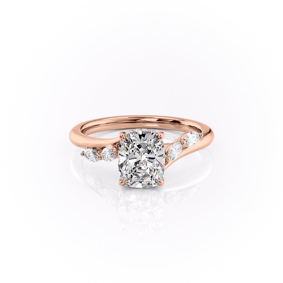 The Nova Set  With A 1.5 Carat E. Cushion 14K Rose Gold Moissanite