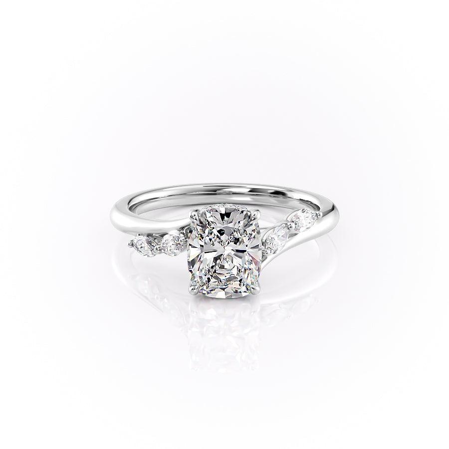 The Nova Set  With A 1 Carat E. Cushion 18K White Gold Moissanite