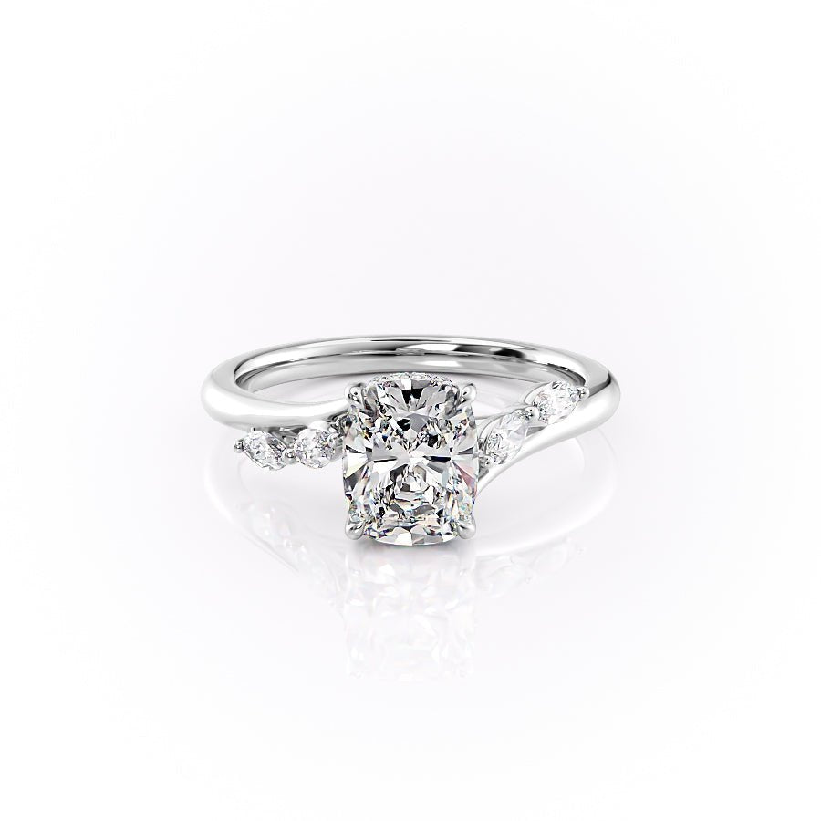The Nova Set  With A 1.5 Carat E. Cushion 14K White Gold Moissanite