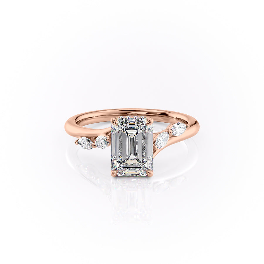 The Nova Set  With A 1 Carat Emerald 18K Rose Gold Moissanite