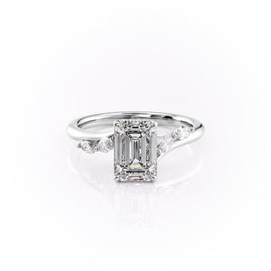 The Nova Set  With A 3 Carat Emerald 18K White Gold Moissanite