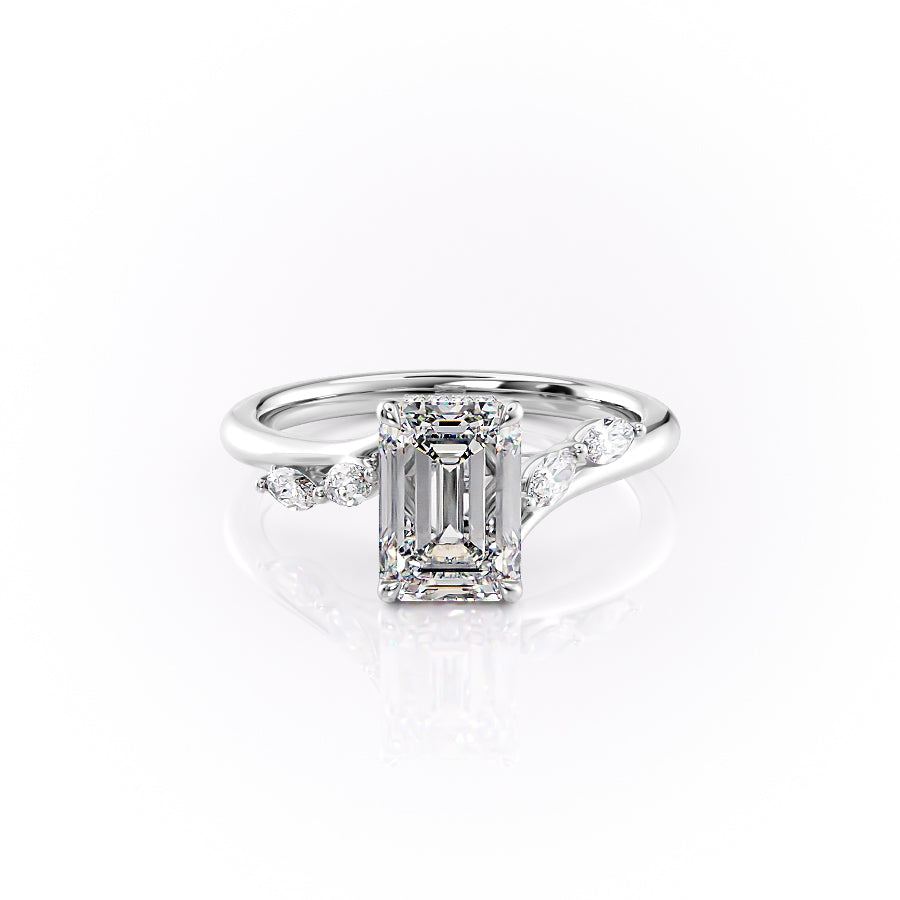 The Nova Set With A 1.5 Carat Emerald 14K White Gold Lab Diamond