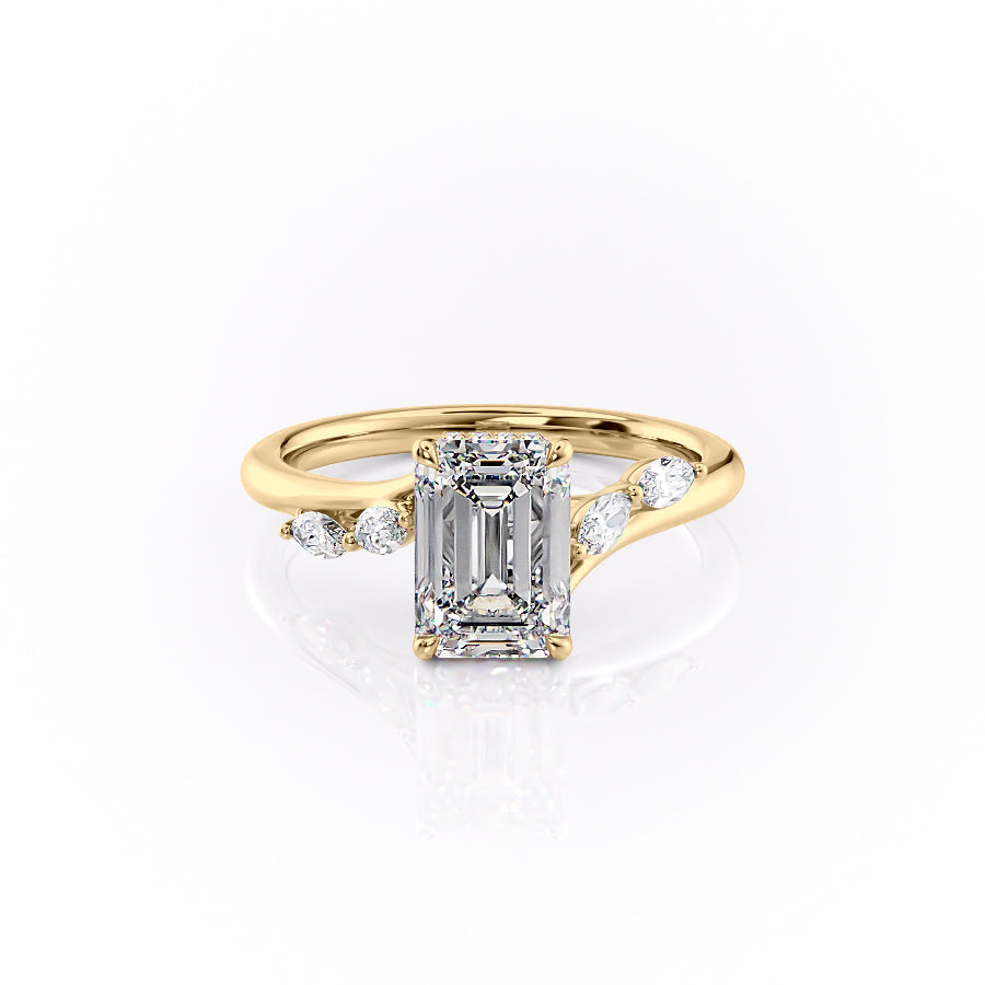 The Nova Set With A 1 Carat Emerald 14K Yellow Gold Lab Diamond