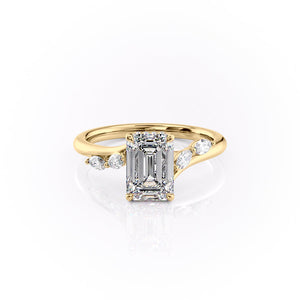 The Nova Set  With A 3 Carat Emerald 18K Yellow Gold Moissanite