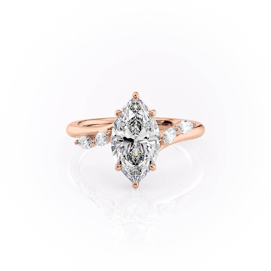 The Nova Set  With A 1 Carat Marquise 18K Rose Gold Moissanite