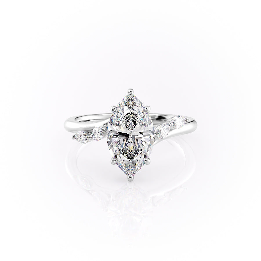 The Nova Set  With A 1 Carat Marquise 14K White Gold Moissanite
