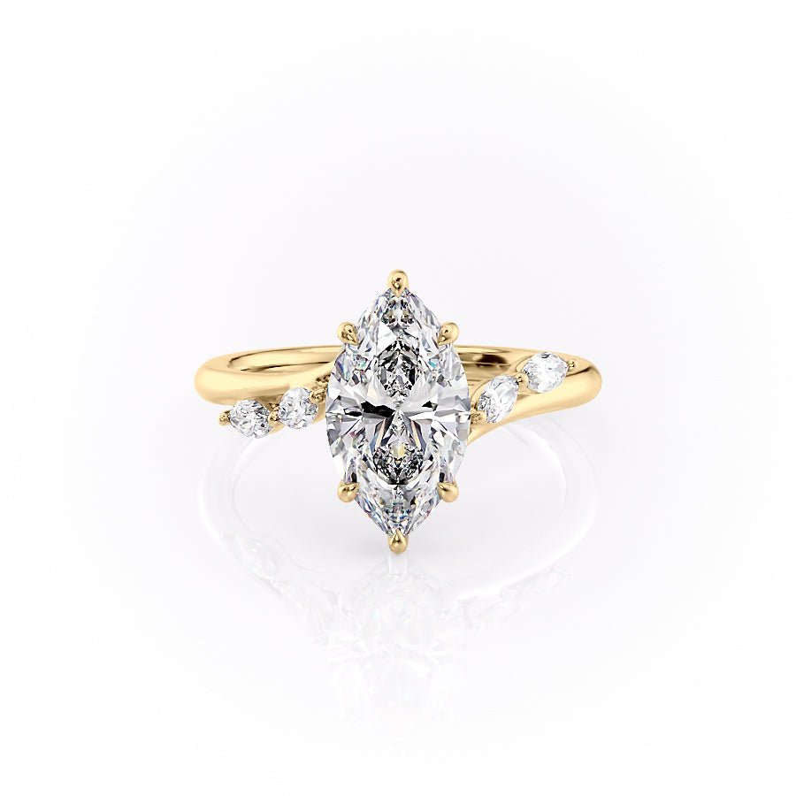 The Nova Set  With A 2.5 Carat Marquise 18K Yellow Gold Moissanite