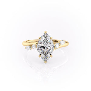 The Nova Set  With A 3 Carat Marquise 18K Yellow Gold Moissanite