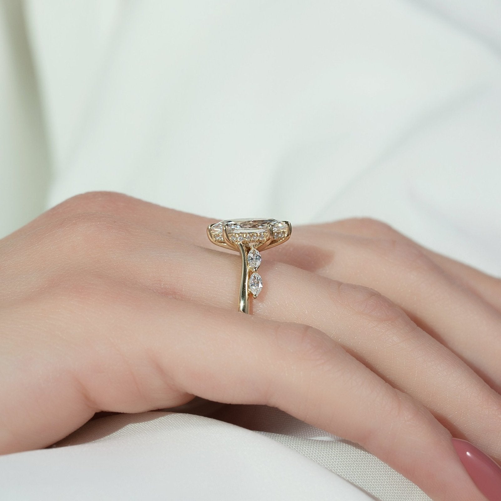 The Nova Set  With A 2.5 Carat Marquise 18K Yellow Gold Moissanite