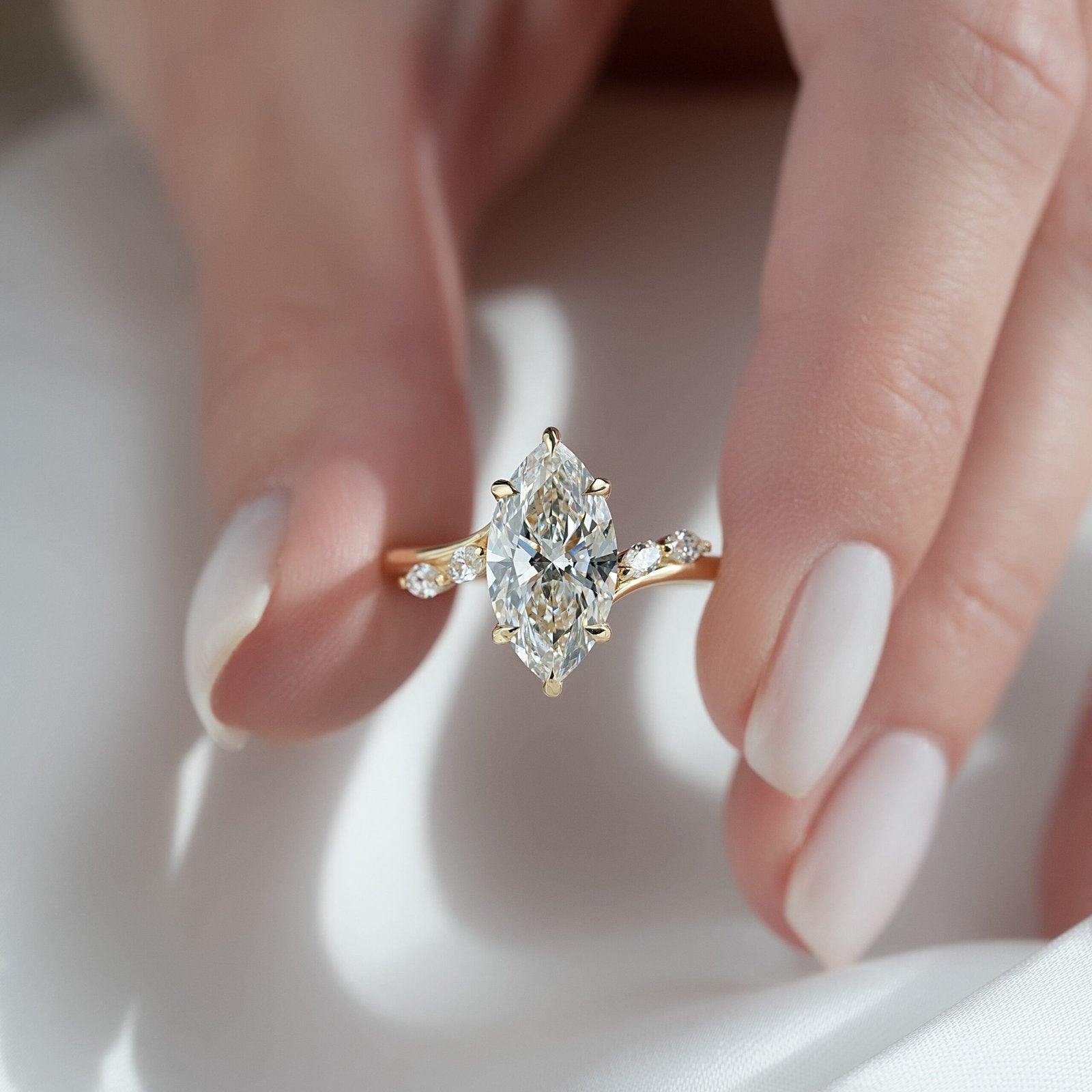 The Nova Set  With A 1.5 Carat Marquise 14K Yellow Gold Moissanite
