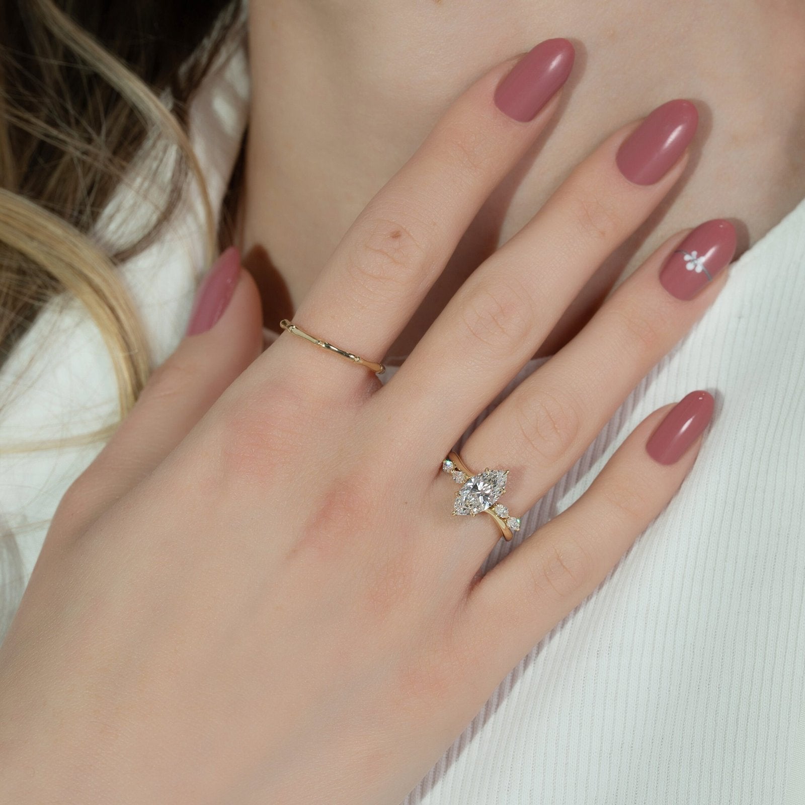 The Nova Set  With A 2 Carat Marquise 14K Yellow Gold Moissanite