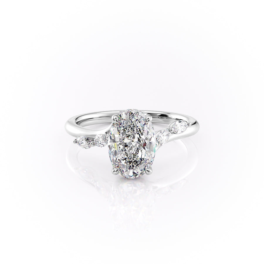 The Nova Set  With A 1 Carat Oval 18K White Gold Moissanite
