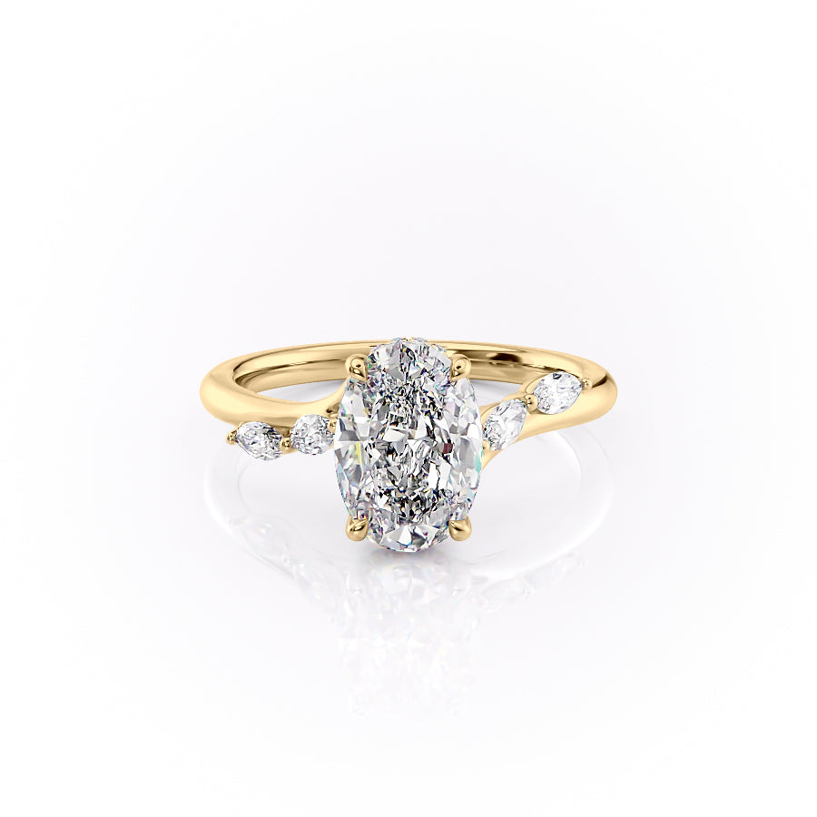 The Nova Set  With A 1 Carat Oval 14K Yellow Gold Moissanite