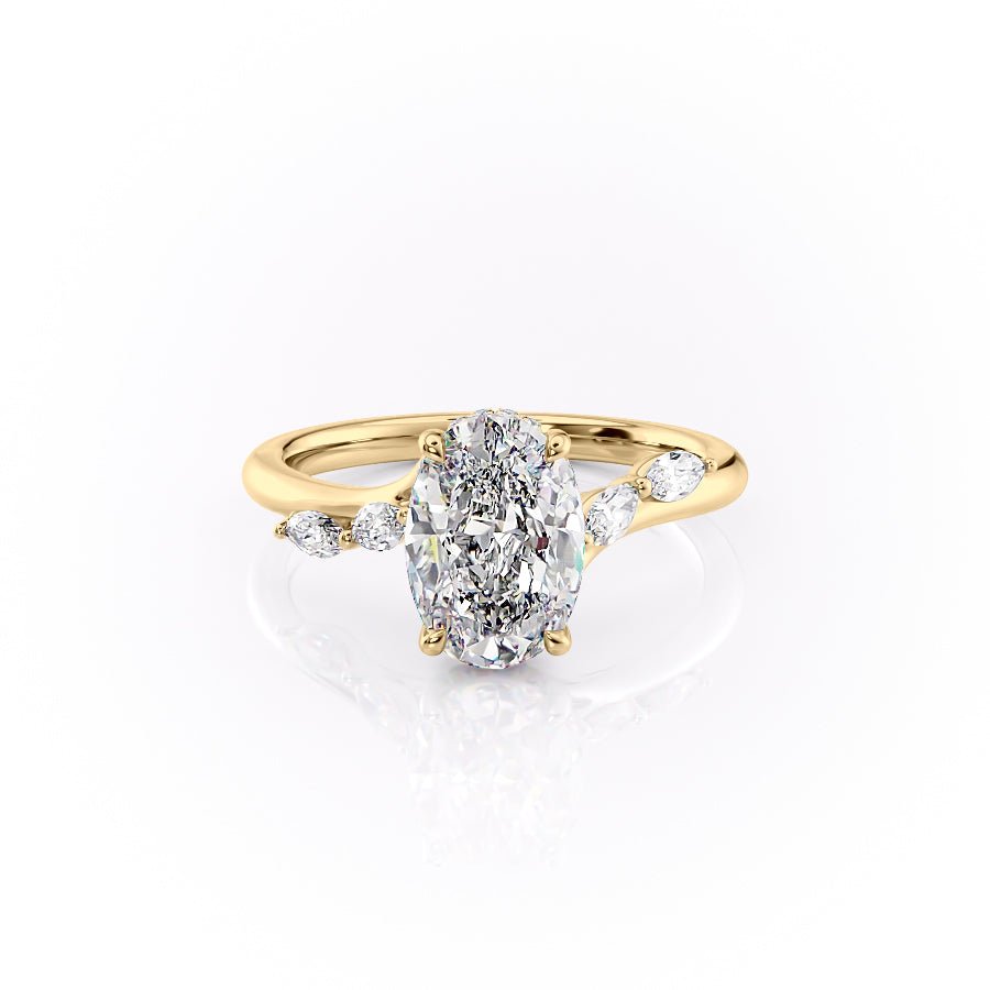 The Nova Set  With A 2 Carat Oval 18K Yellow Gold Moissanite