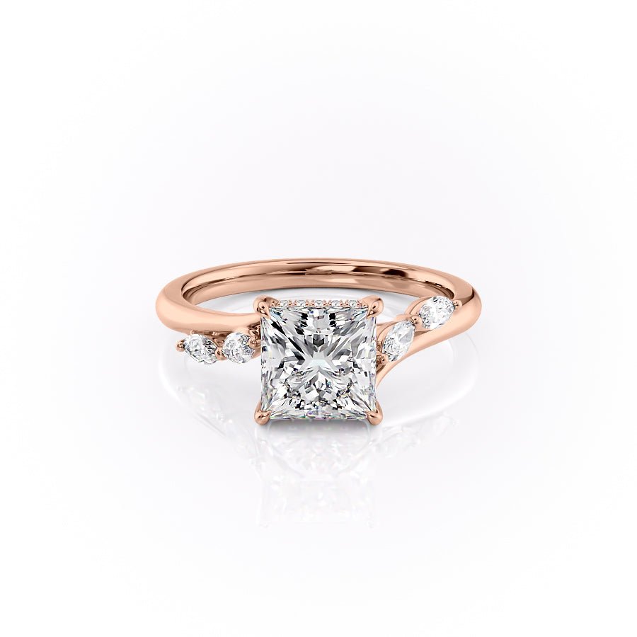 The Nova Set  With A 2.5 Carat Princess 14K Rose Gold Moissanite