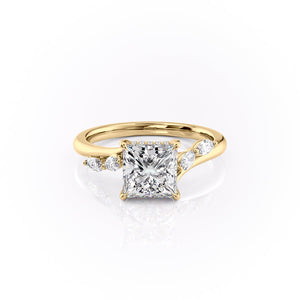 The Nova Set With A 2 Carat Princess 18K Yellow Gold Lab Diamond