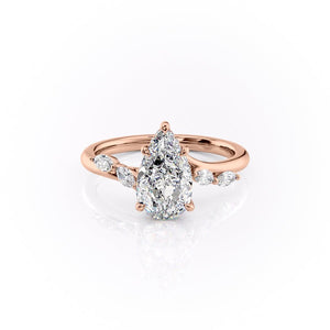 The Nova Set With A 3 Carat Pear 18K Rose Gold Lab Diamond